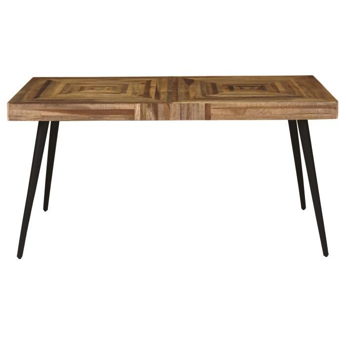 Woody Table A Manger De 6 A 8 Personnes Style Industriel En Metal Et Teck Recycle Marron L 150 X L 80 Cm