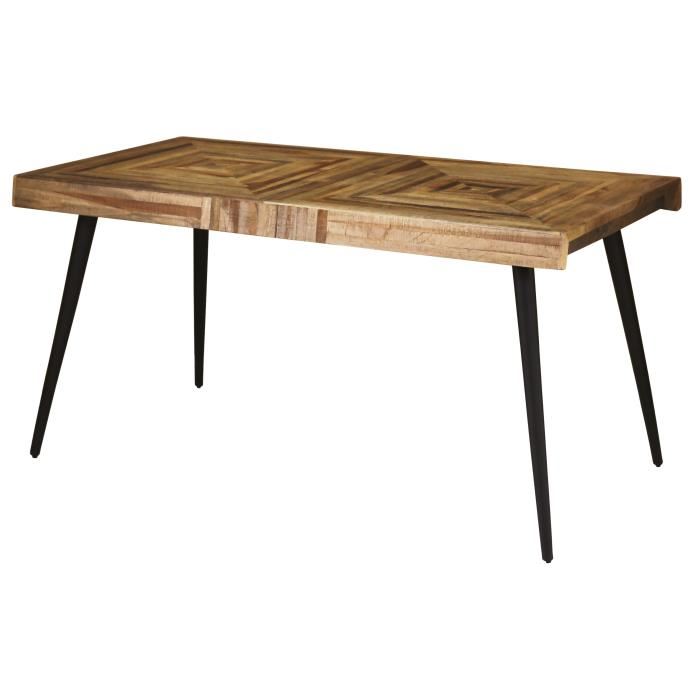 Woody Table A Manger De 6 A 8 Personnes Style Industriel En Metal Et Teck Recycle Marron L 150 X L 80 Cm