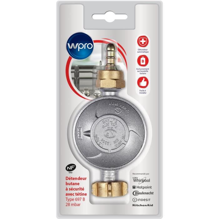 Detendeur Gaz Butane Wpro Dbb028 Avec Securite Par Exces De Debit Et Tetine Amovible