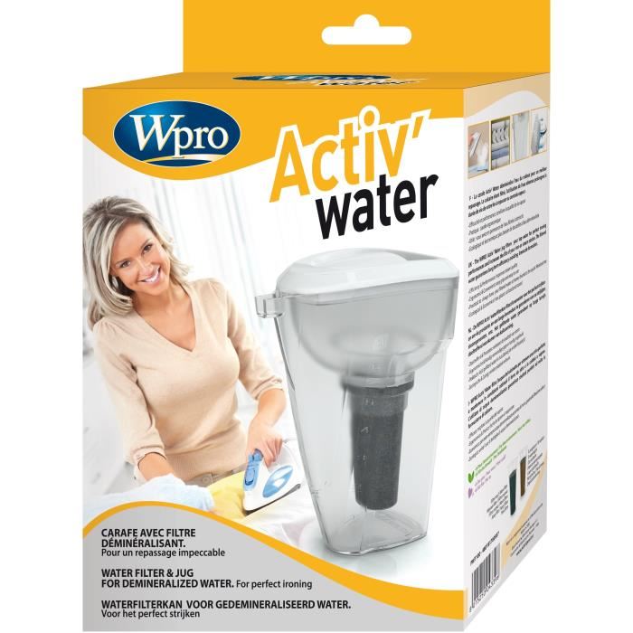 Wpro Pwt100 Carafe Activ'water + 1 Filtre - Carafe Demineralisante Pour Fer Et Centrales Vapeur