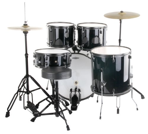 Kit de Batterie Percussion Drum Kit Acoustique Set Pedale Cymbales Tabouret Noir