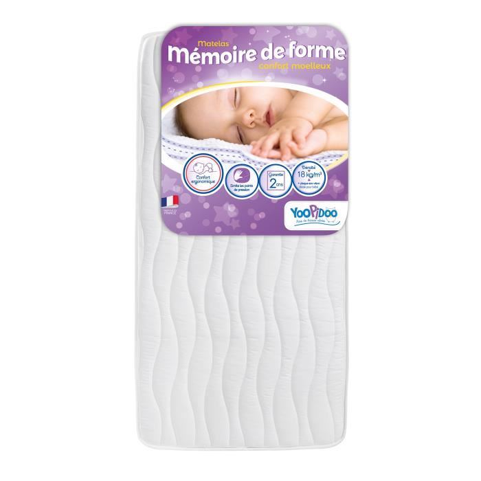 Yoopidoo Matelas Bebe Memoire De Forme - Ergonomique - Fabrication Francaise - 60 X 120 X 12 Cm