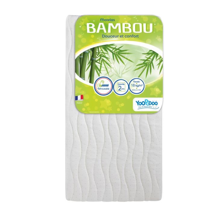 Yoopidoo Matelas Bebe Bamboo Viscose Absorbante Douce Respirante Fabrication Francaise 60 X 120 X 12 Cm