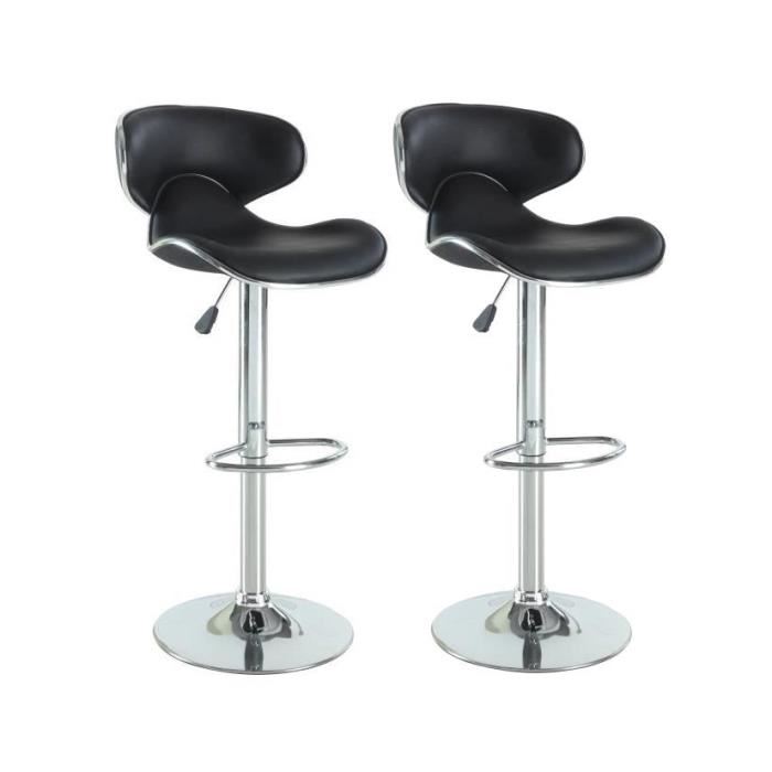 York Lot De 2 Tabourets De Bar Reglables - Simili Noir - Contemporain - L 51 X P 50 Cm