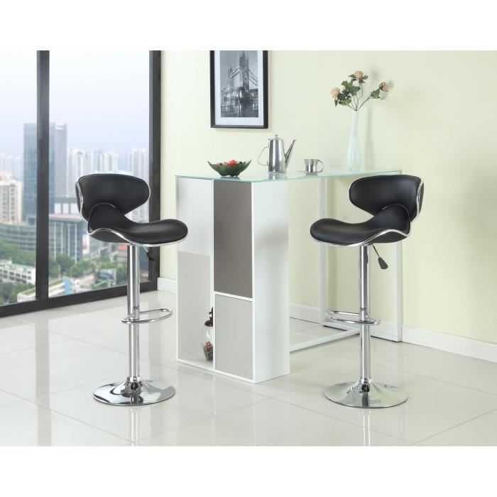 York Lot De 2 Tabourets De Bar Reglables - Simili Noir - Contemporain - L 51 X P 50 Cm