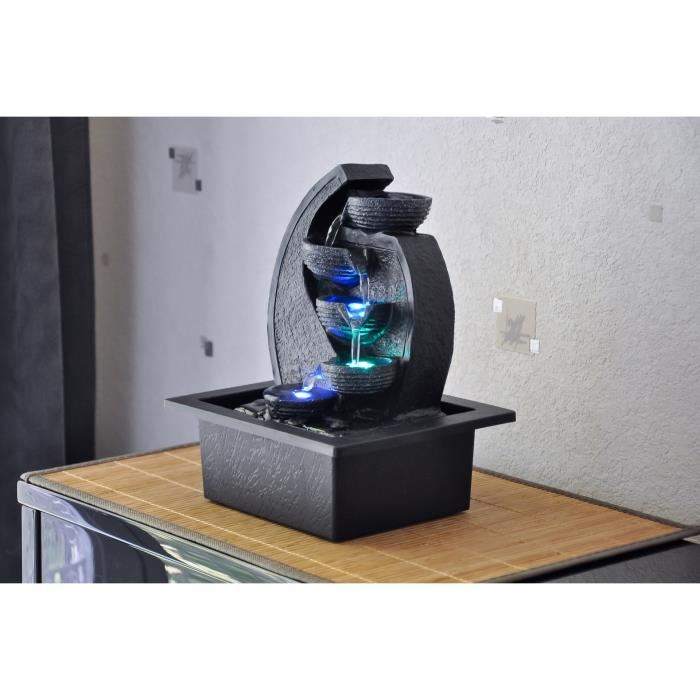 Fontaine Cascade Jarre Resine Effet Pierre Naturelle Lumiere Led Colore Decoration Dinterieur Zen H26cm Zenlight