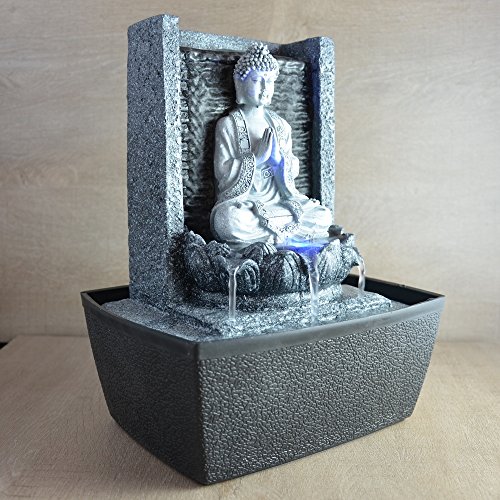 Zen'light Fontaine D'interieur Nirvana -  Fontaine Bouddha - Decoration Feng Shui - Eclairage Led - Scfrb1 - Grise