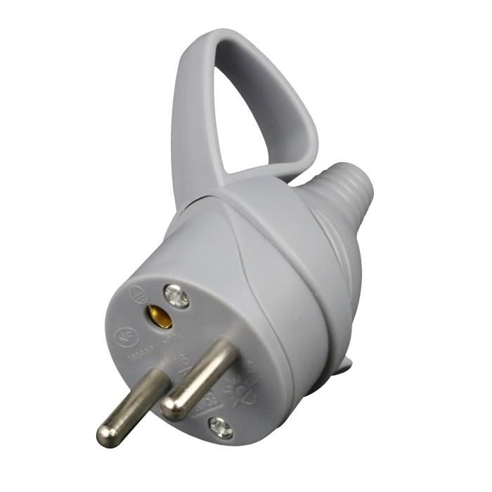 Zenitech Fiche Electrique Male A Anneau Avec Ergot 16a 2p + T Gris