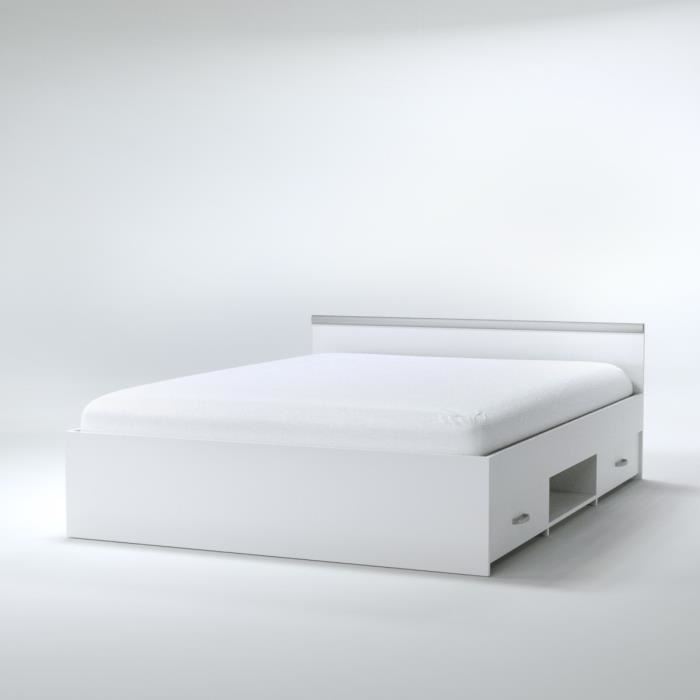 Vente-unique Lit Avec Rangements 140 X 190 Cm - 2 Tiroirs Et 1 Niche - Coloris : Blanc - Pablo