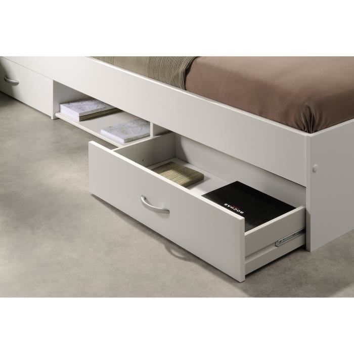 Vente-unique Lit Avec Rangements 140 X 190 Cm - 2 Tiroirs Et 1 Niche - Coloris : Blanc - Pablo