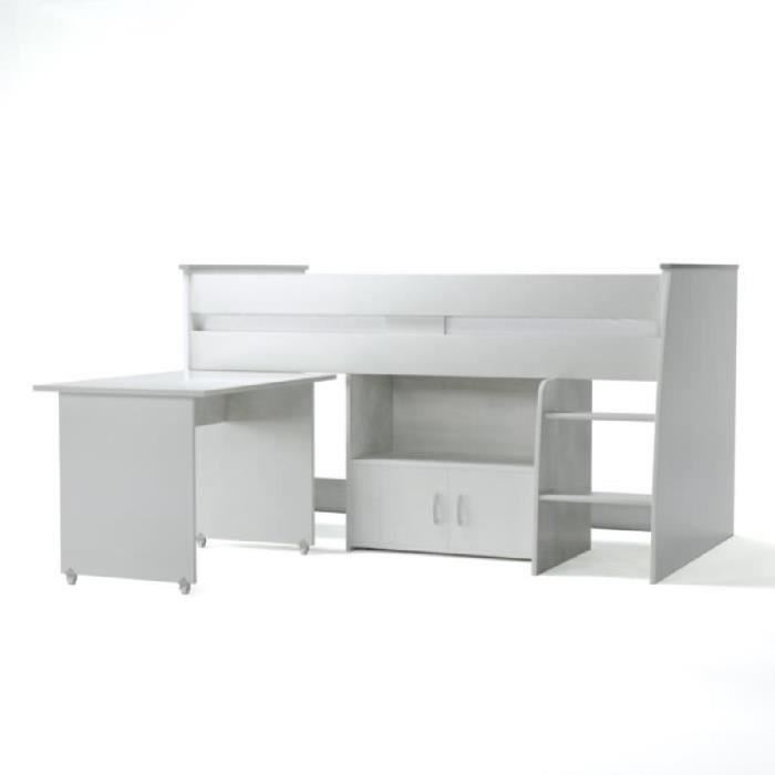 Lit Combine Enfant Parisot Zola Blanc 90x200 Cm Sommier Inclus