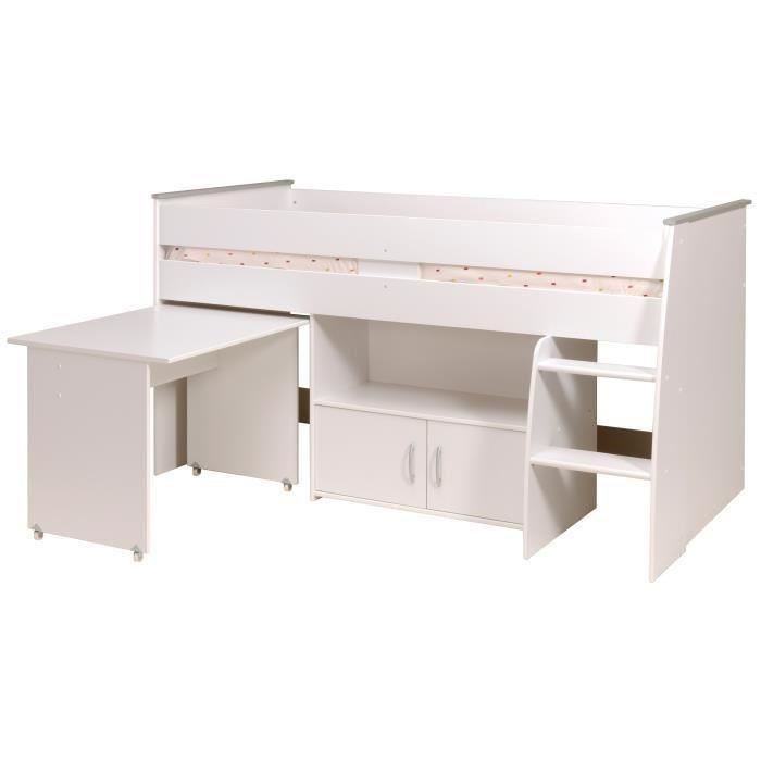 Lit Combine Enfant Parisot Zola Blanc 90x200 Cm Sommier Inclus