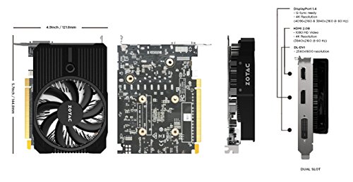 Zotac Geforce Gtx 1050 Mini Carte Graphique Nvidia Geforce Gtx 1050 2 Go Gddr5 Pcie 3.0 Dvi, Hdmi, Displayport